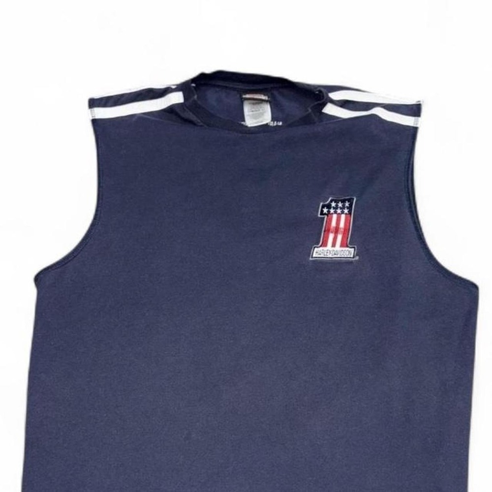 Harley Davidson Shirt XL Blue Sleeveless 1 Logo Patriotic USA Pensacola Florida
